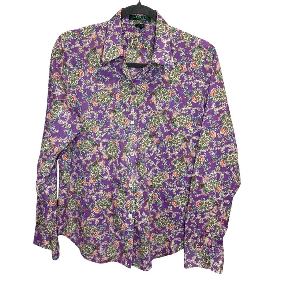Lauren‎ Ralph Lauren women's purple paisley button down size large